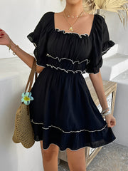 Lightweight Chiffon Ruffled Off Shoulder Mini A-Line Casual Dress