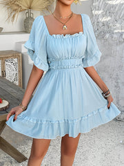 Lightweight Chiffon Ruffled Off Shoulder Mini A-Line Casual Dress