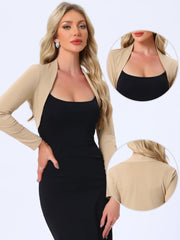 Elegant Long Sleeve Knit Open Front Cropped Bolero Shrug