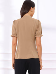 Bow Tie Neck Tops Elegant Office Short Sleeve Blouse