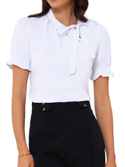 Bow Tie Neck Tops Elegant Office Short Sleeve Blouse