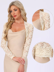 Floral Lace Long Sleeve Open Front Cropped Bolero Shrugs