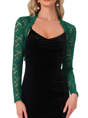Floral Lace Long Sleeve Open Front Cropped Bolero Shrugs