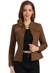 Casual Denim Classic Stand Collar Long Sleeve Jean Jacket