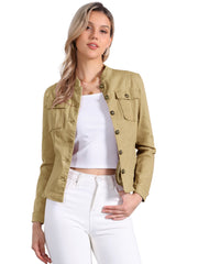 Casual Denim Classic Stand Collar Long Sleeve Jean Jacket