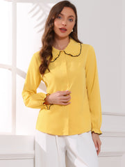 Sweet Ruffle Peter Pan Collar Long Sleeve Button Up Shirt