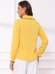Sweet Ruffle Peter Pan Collar Long Sleeve Button Up Shirt