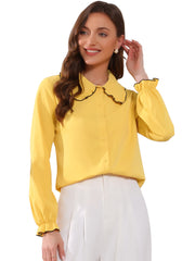 Sweet Ruffle Peter Pan Collar Long Sleeve Button Up Shirt