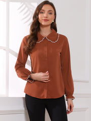 Sweet Ruffle Peter Pan Collar Long Sleeve Button Up Shirt