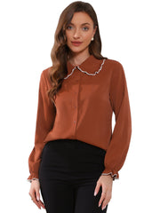 Sweet Ruffle Peter Pan Collar Long Sleeve Button Up Shirt