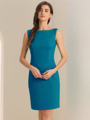 Sleeveless Boat Neck Casual Office Solid Midi Sheath Dress