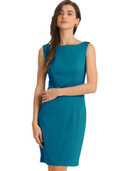 Sleeveless Boat Neck Casual Office Solid Midi Sheath Dress