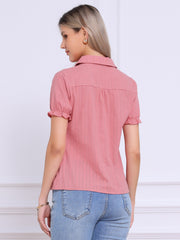 Cotton Frilled Top Turndown Collar Solid Blouse Shirt