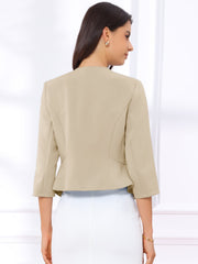 Open Front Collarless 3/4 Sleeve Peplum Cropped Jacket