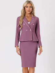 Business Suit 2 Pieces Tweed Trim Blazer Jacket and Skirt Set