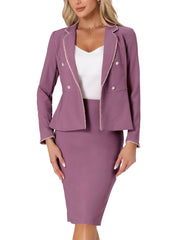 Business Suit 2 Pieces Tweed Trim Blazer Jacket and Skirt Set