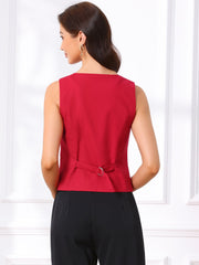Sleeveless Solid Button Down V Neck Waistcoat Vest