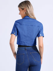 Casual Lapel Short Sleeve Crop Top Jean Denim Jacket