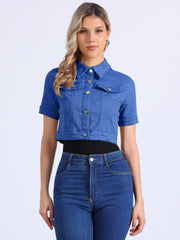 Casual Lapel Short Sleeve Crop Top Jean Denim Jacket