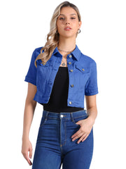 Casual Lapel Short Sleeve Crop Top Jean Denim Jacket