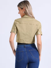 Casual Lapel Short Sleeve Crop Top Jean Denim Jacket