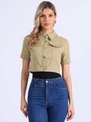 Casual Lapel Short Sleeve Crop Top Jean Denim Jacket