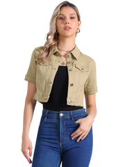 Casual Lapel Short Sleeve Crop Top Jean Denim Jacket