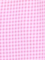 Square Neck Short Sleeves Gingham Plaid Blouse