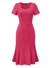 Vintage Work Cocktail Mermaid Sheath Fishtail Bodycon Midi Dress