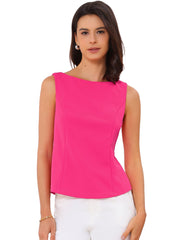Boat Neck Work Office Sleeveless Basic Tops