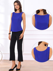 Boat Neck Work Office Sleeveless Basic Tops
