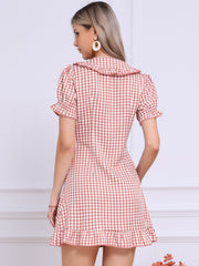 Gingham Checks Ruffled Peter Pan Collar 1960s Vintage Mini Dress