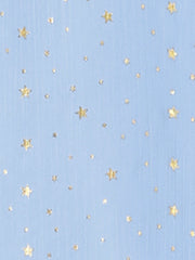 Square Neck Metallic Stars Ruffle Short Sleeve A-Line Smocked Waist Midi Dress