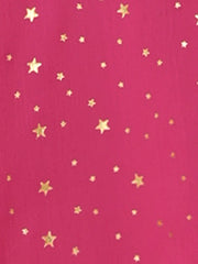 Square Neck Metallic Stars Ruffle Short Sleeve A-Line Smocked Waist Midi Dress