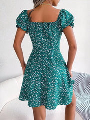 Floral Puff Short Sleeves A-Line Mini Dress