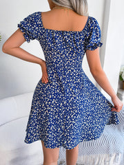 Floral Puff Short Sleeves A-Line Mini Dress