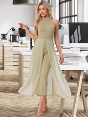 Sleeveless Halter Neck Belted Elegant Wedding Cocktail Dressy Jumpsuits