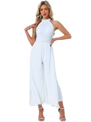 Sleeveless Halter Neck Belted Elegant Wedding Cocktail Dressy Jumpsuits