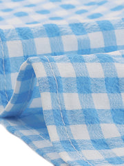 Square Neck Short Sleeves Gingham Plaid Blouse