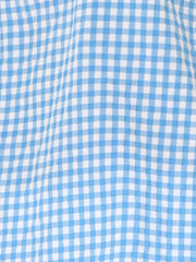 Square Neck Short Sleeves Gingham Plaid Blouse