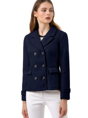 Winter Notched Lapel Double Breasted Short Pea Coat