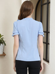 Bow Tie Neck Elegant Office Short Sleeve Blouse