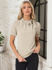 Bow Tie Neck Elegant Office Short Sleeve Blouse
