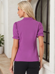 Bow Tie Neck Elegant Office Short Sleeve Blouse