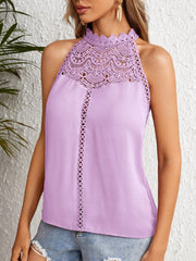 Halter Neck Sleeveless Lace Patchwork Blouse