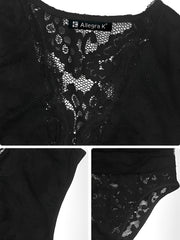 V Neck Sleeveless Lace Solid Color Bodysuit
