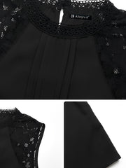 Lace Patchwork Mock Neck Sleeveless Blouse