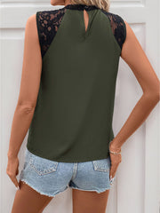 Lace Patchwork Mock Neck Sleeveless Blouse