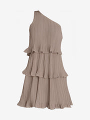One Shoulder Pleated Ruffled Tiered Mini Dress