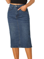 Casual Denim High Waist Stretchy Midi Pencil Jean Skirt